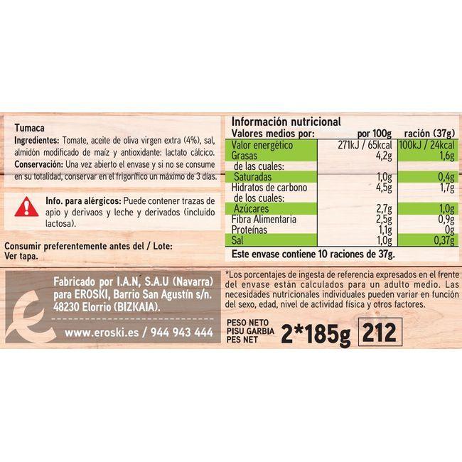 Eroski Tumaca Natural EROSKI Pack 2x185 G
