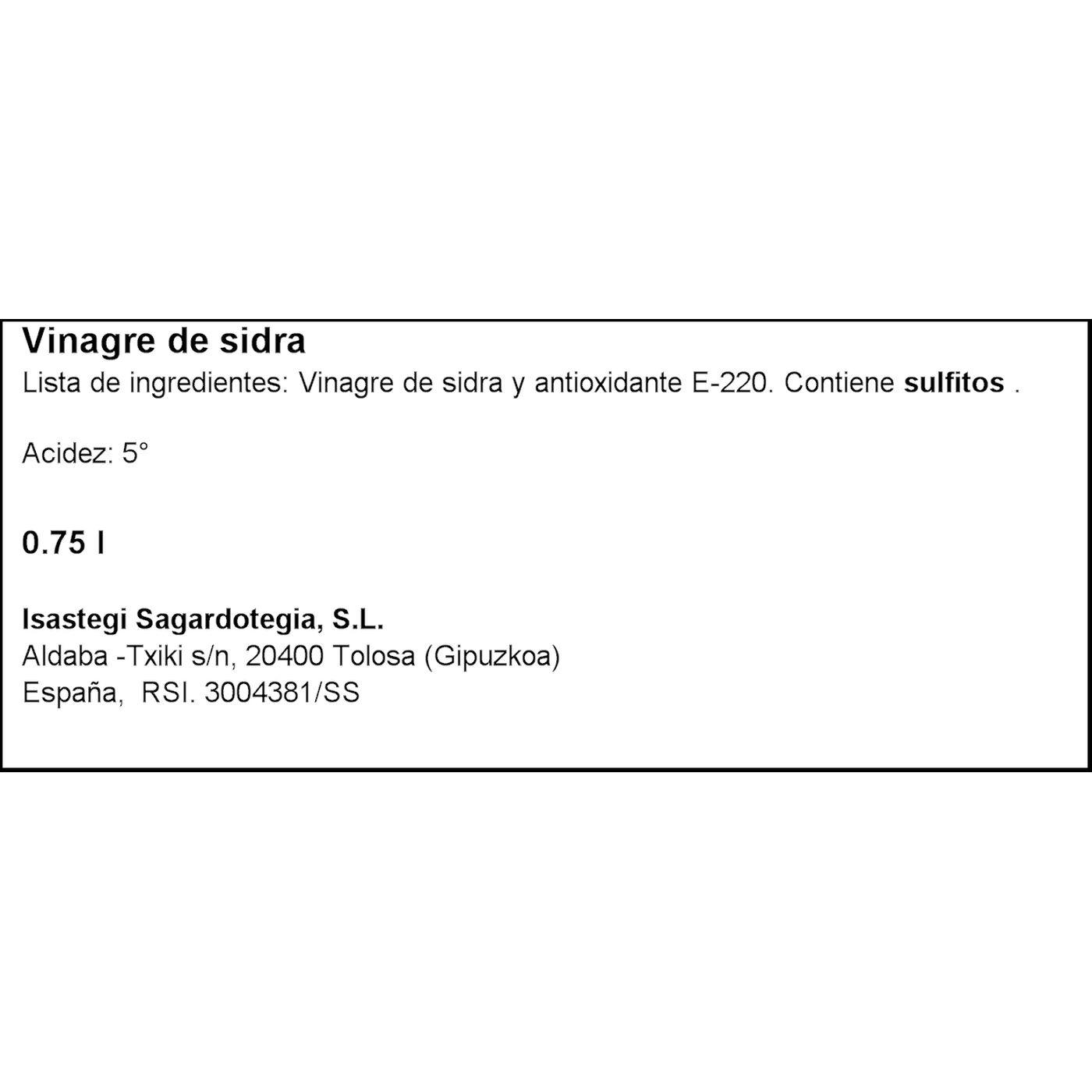 Eroski Vinagre De Sidra SAGARKO Botella 75 Cl