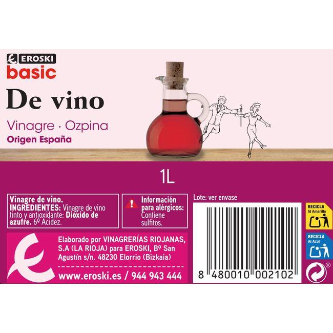 Eroski Vinagre Rojo EROSKI Basic Botella 1 Litro