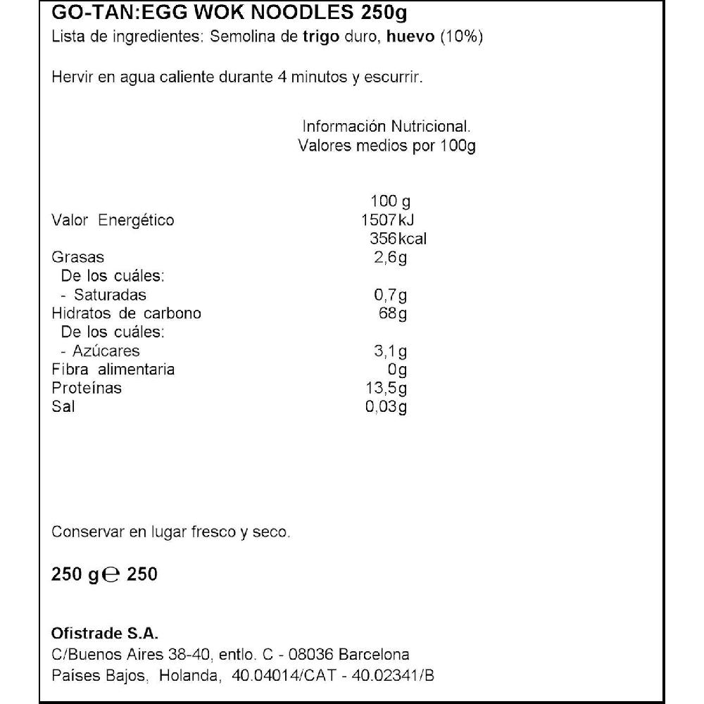 Eroski Wok Egg Noodles GO-TAN Paquete 250 G