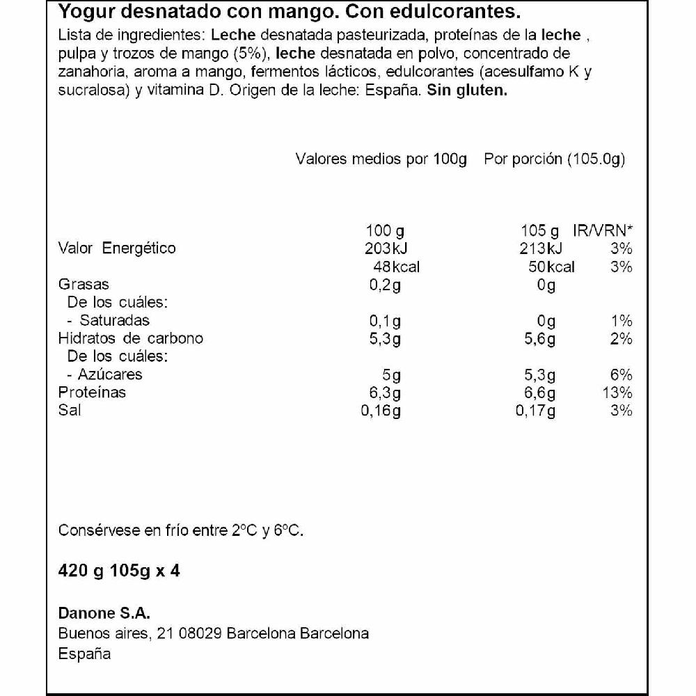 Eroski Yogur De Mango + Proteína DANONE Pack 4x105 G