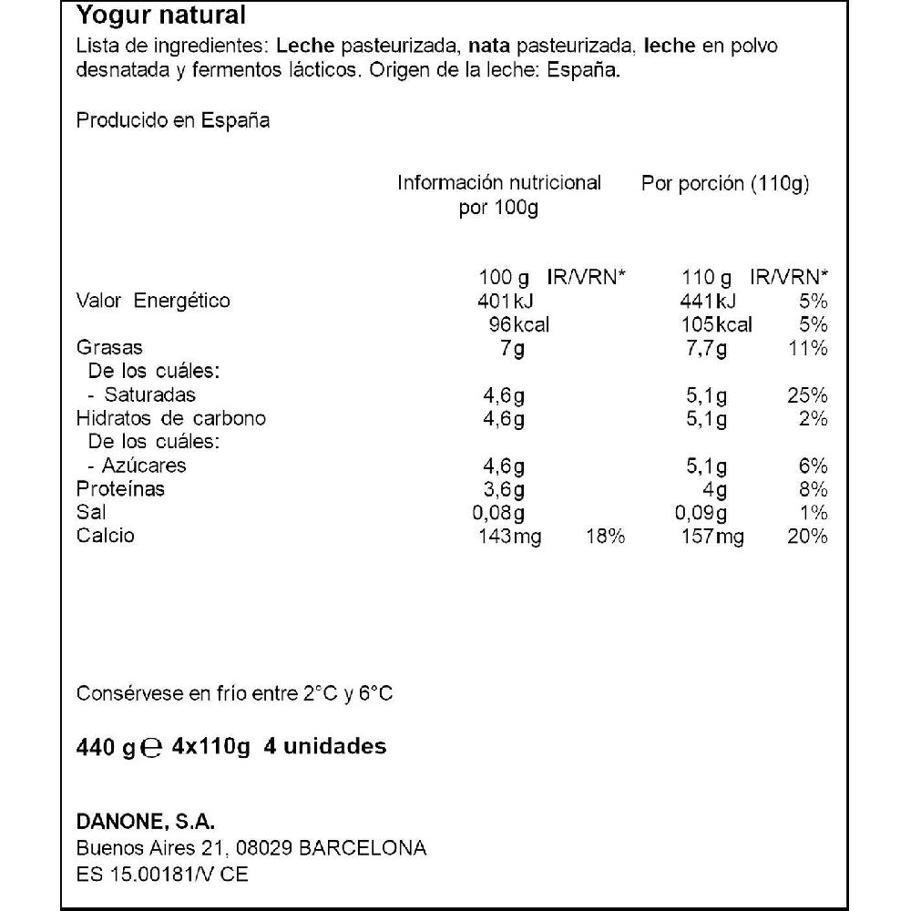 Eroski Yogur Griego Natural DANONE Pack 4x110 G