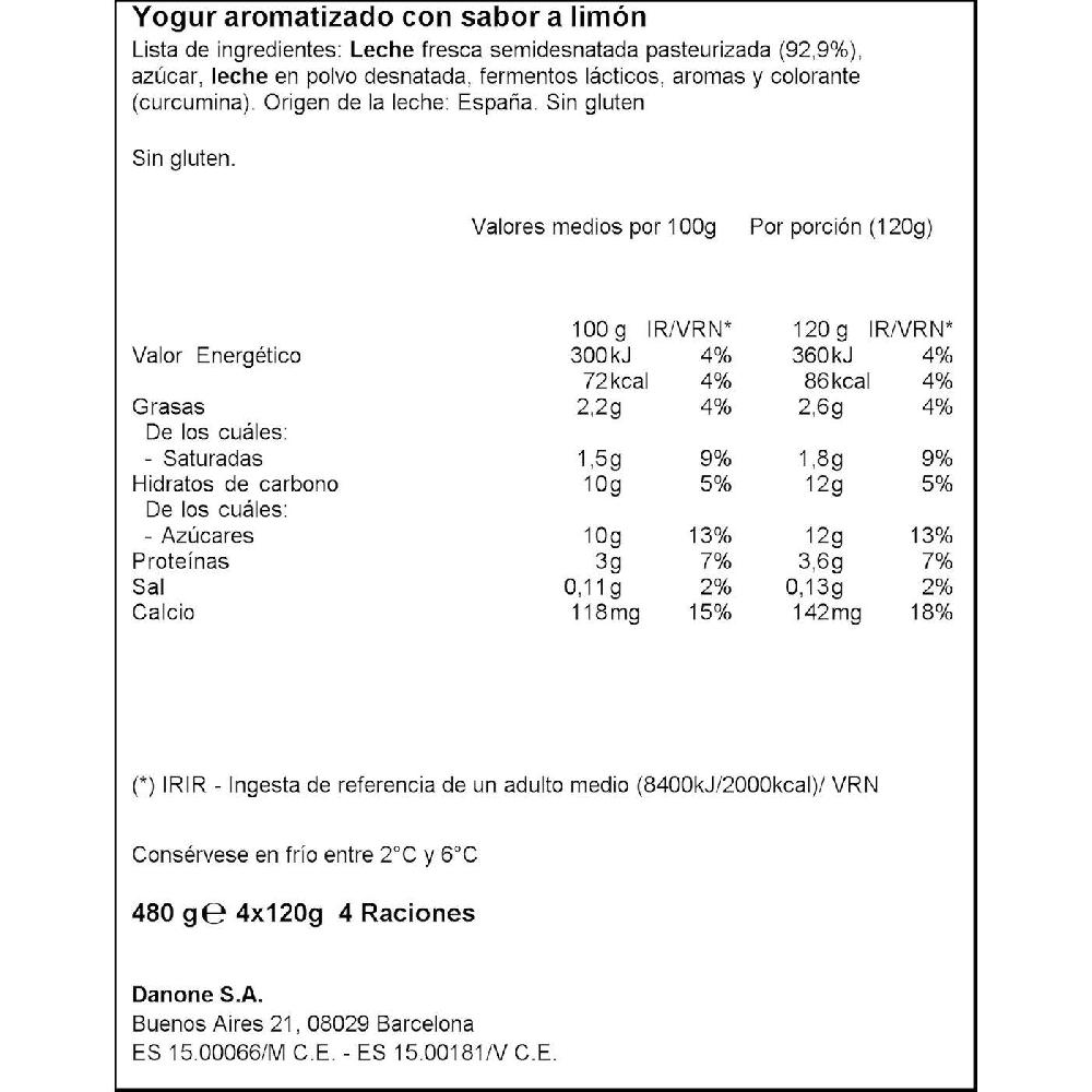 Eroski Yogur Sabor A Limón DANONE Pack 4x120 G