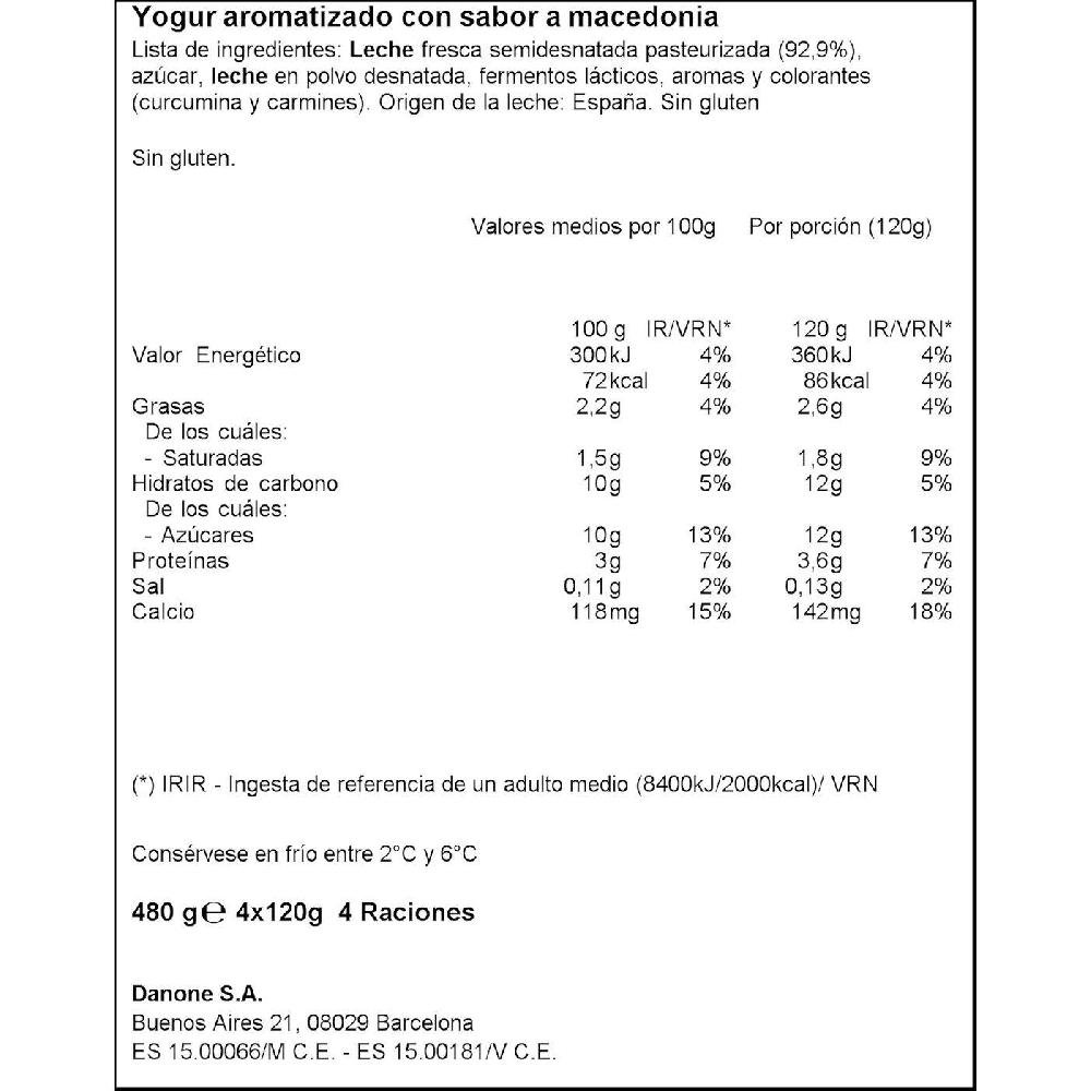Eroski Yogur Sabor A Macedonia DANONE Pack 4x120 G