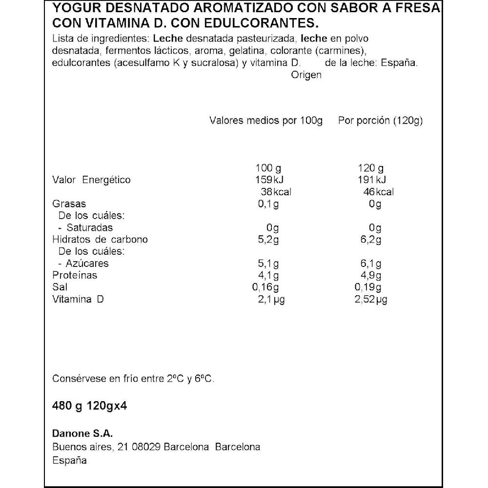 Eroski Yogur Sabor Fresa DANONE ZERO Pack 4x120 G