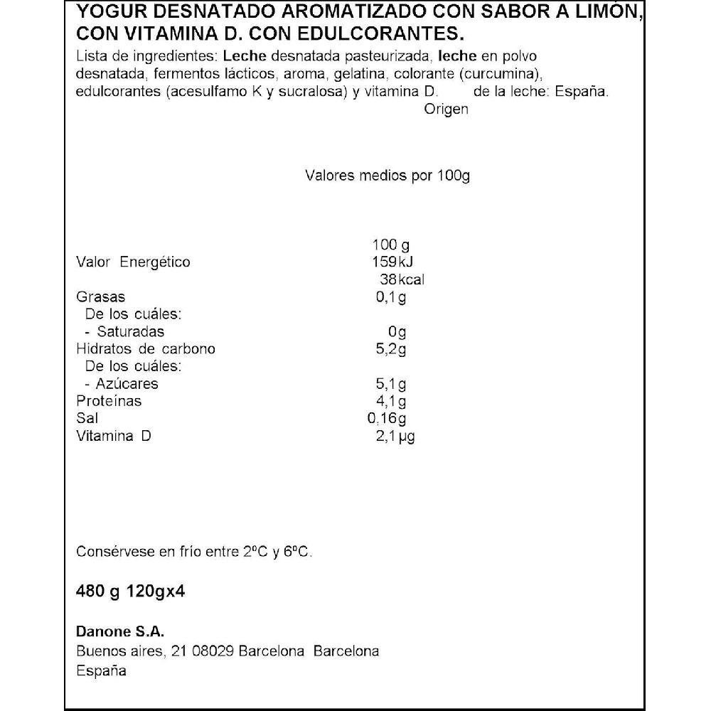 Eroski Yogur Sabor Limón DANONE ZERO Pack 4x120 G