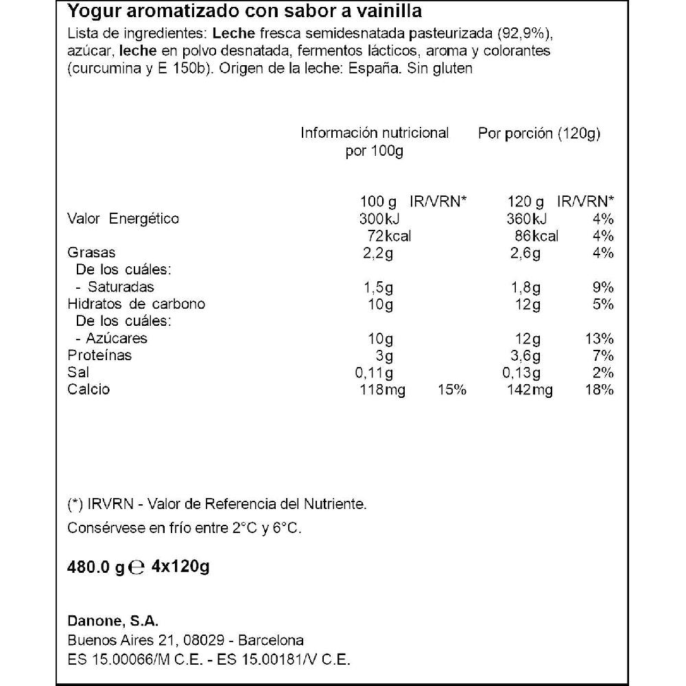 Eroski Yogur Sabor Vainilla DANONE Pack 4x120 G