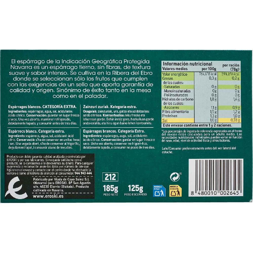 Eroski Espárrago Grueso IGP Navarra 6/9 Piezas EROSKI Lata 125 G