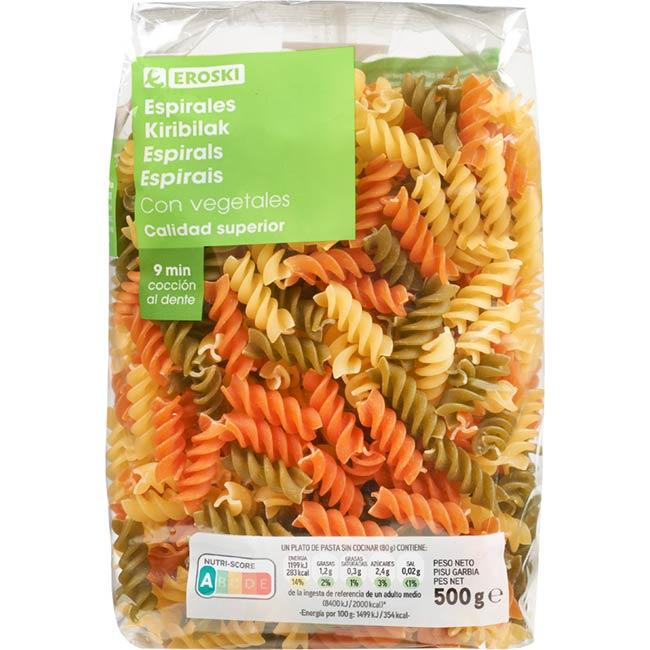 Eroski Espirales con vegetales EROSKI paquete 500 g