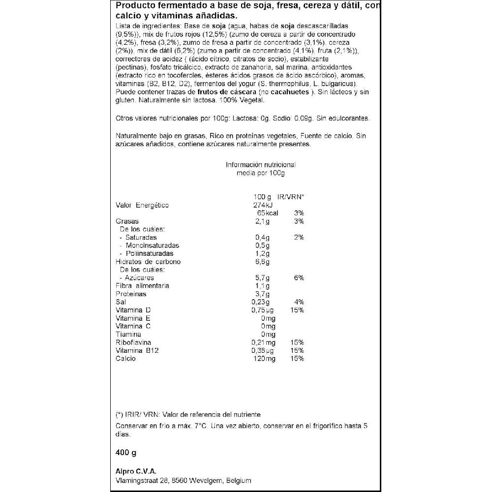 Eroski Fermento De Frutos Rojos Y Dátiles ALPRO Tarrina 400 G