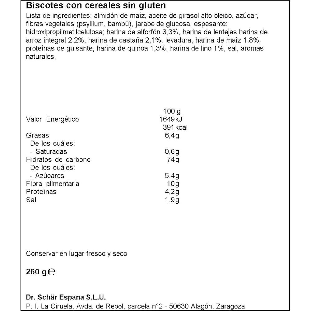 Eroski Fette Biscottate Cereali Sin Gluten SCHAR Paquete 260 G