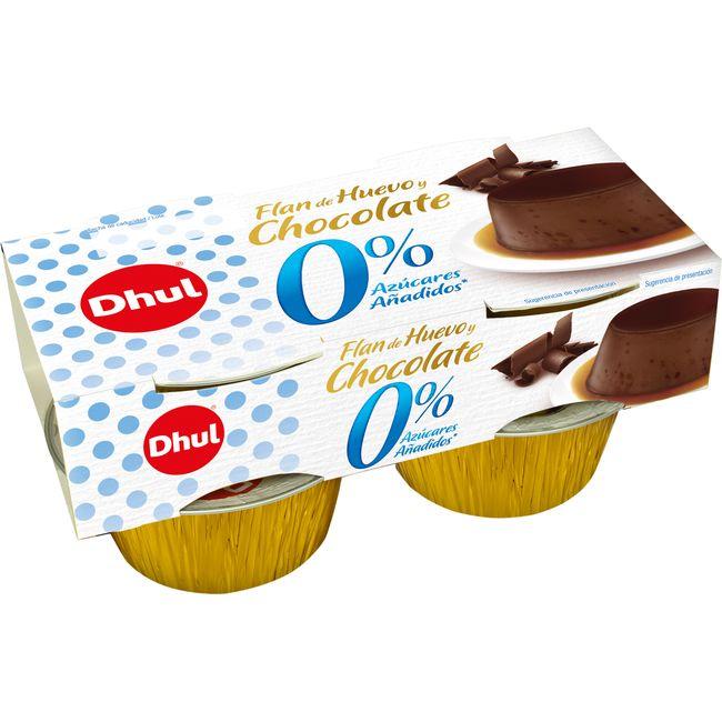 Eroski Flan de huevo y chocolate 0% sin azúcar DHUL pack 4x100 g