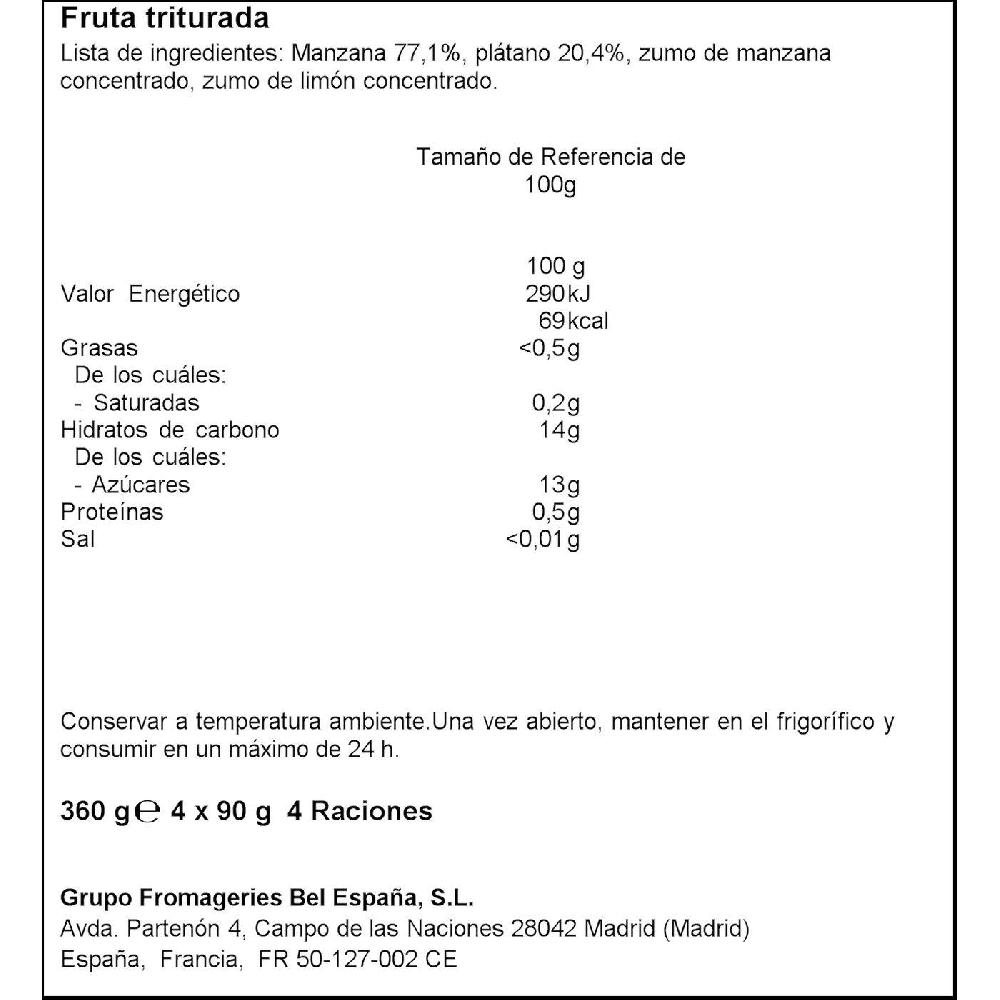 Eroski Fruta Triturada Manzana-plátano 100% GOGO SQUEEZ Doypack 4x90 G