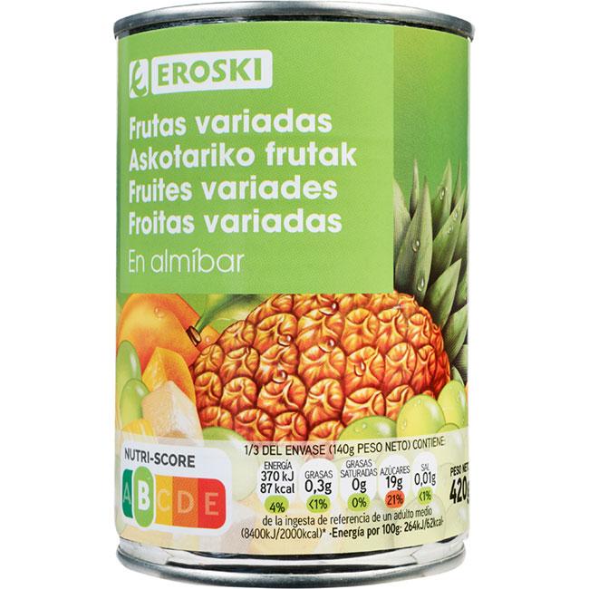 Eroski Frutas variadas en almíbar EROSKI frasco 240 g