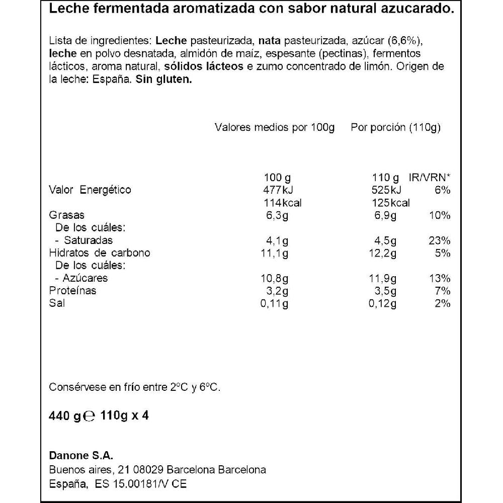 Eroski Griego Sabor Natural Azucarado DANONE Pack 4x110 G