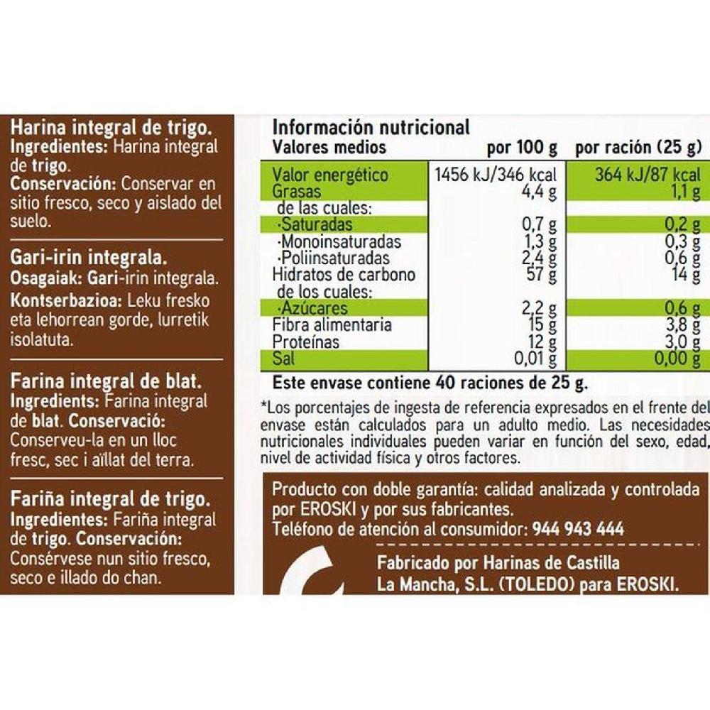 Eroski Harina De Trigo Integral EROSKI Paquete 1 Kg
