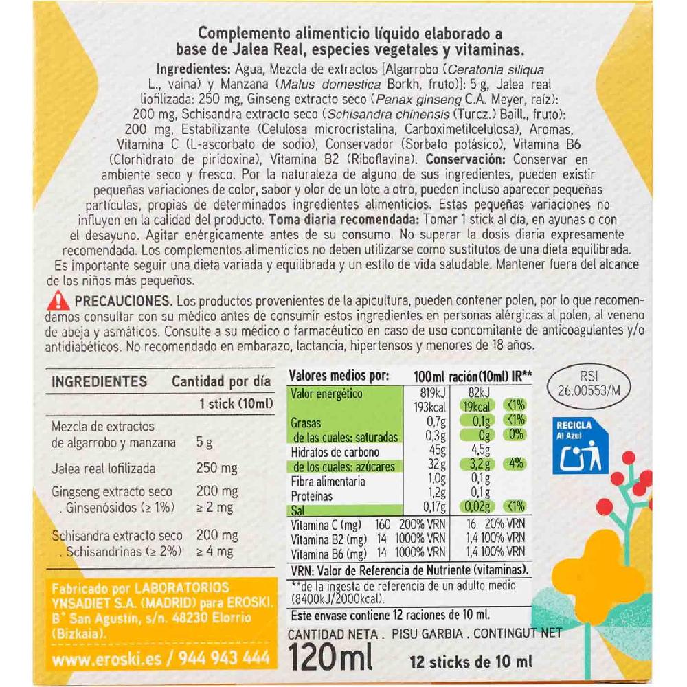 Eroski Jalea Real Con Ginseng En Sticks EROSKI Pack 12x10 Ml