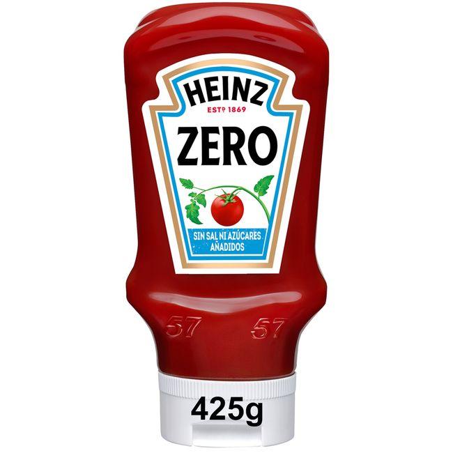 Eroski Ketchup zero sin sal ni azúcares añadidos HEINZ bocabajo 425 g