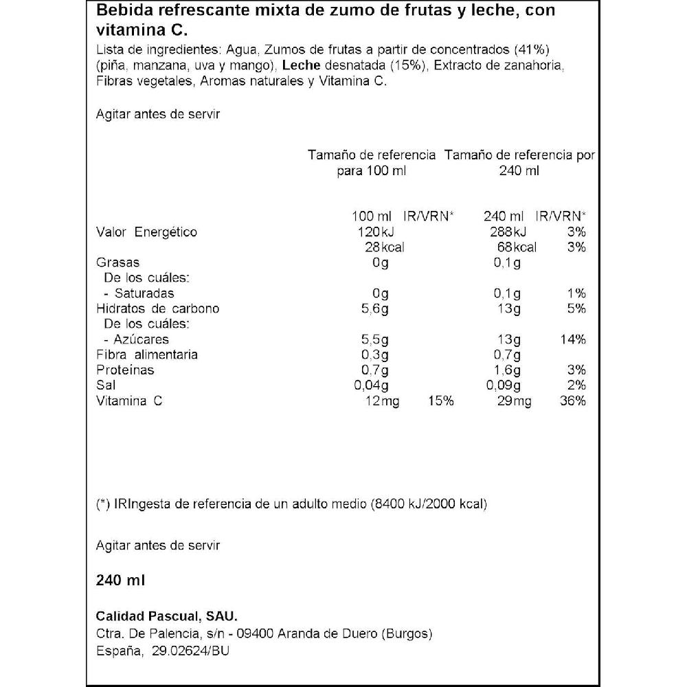 Eroski Lactozumo Sabor Tropical PASCUAL Bifrutas Botella 240 Ml