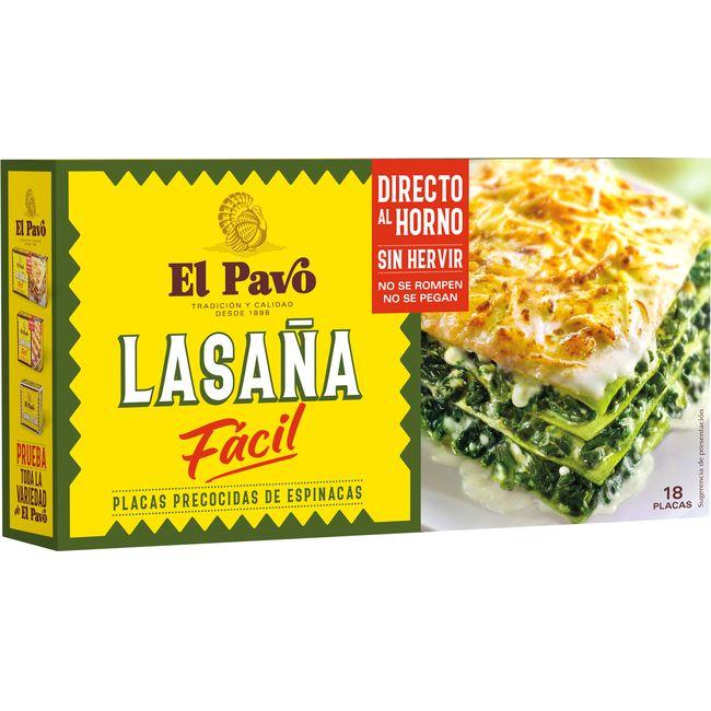 Eroski Lasaña fácil con espinacas EL PAVO 18 placas caja 200 g