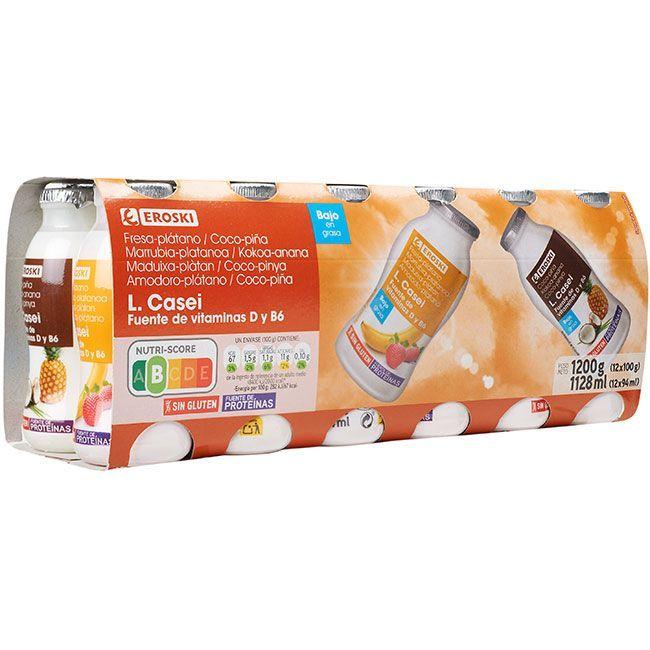 Eroski Lcasei fresa platano y piña coco EROSKI pack 12x100 ml