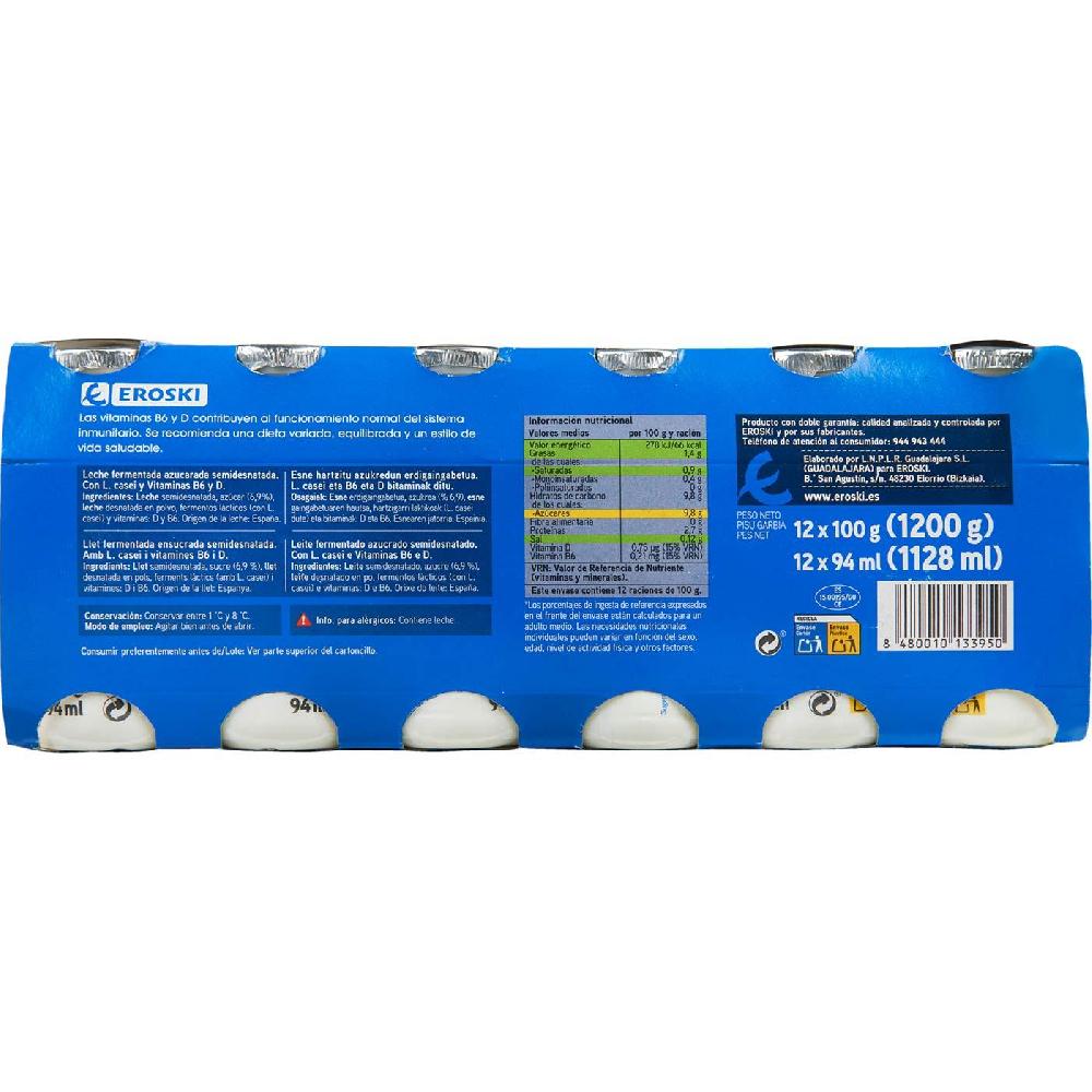 Eroski Lcasei Natural Azucarado EROSKI Pack 12x100 Ml