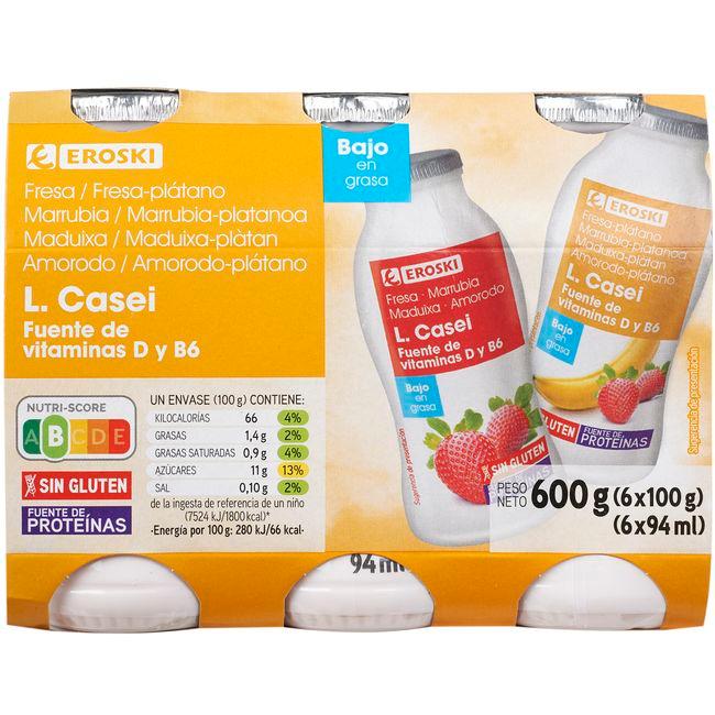 Eroski Lcasei Sabores Fresa Y Fresa Platano EROSKI Pack 6x100 G