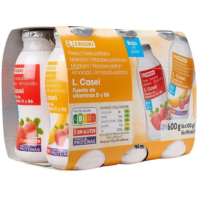 Eroski Lcasei sabores fresa y fresa platano EROSKI pack 6x100 g