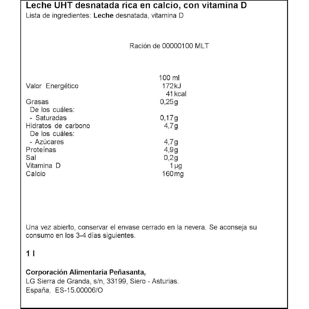 Eroski Leche Desnatada Calcio ASTURIANA Brik 1 Litro