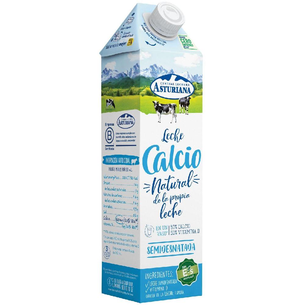 Eroski Leche Semidesnatada Calcio ASTURIANA Brik 1 Litro