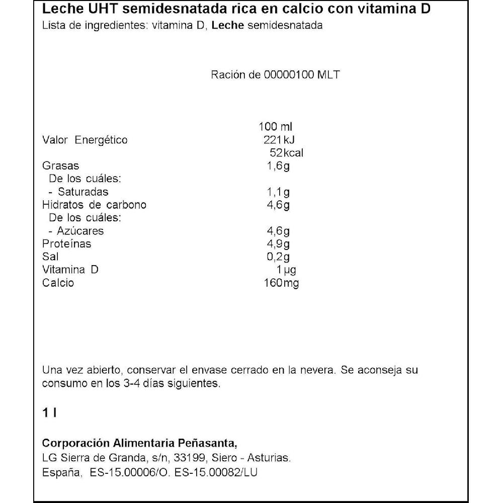 Eroski Leche Semidesnatada Calcio ASTURIANA Brik 1 Litro