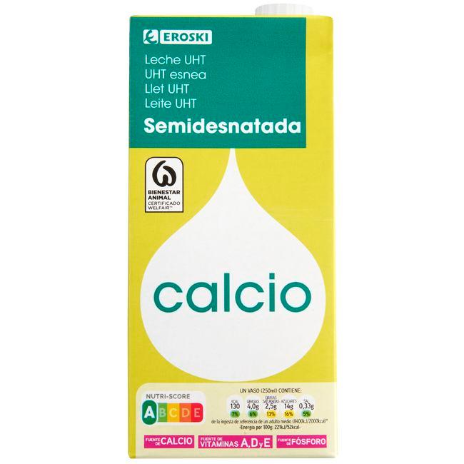 Eroski Leche semidesnatada calcio EROSKI brik 1 litro