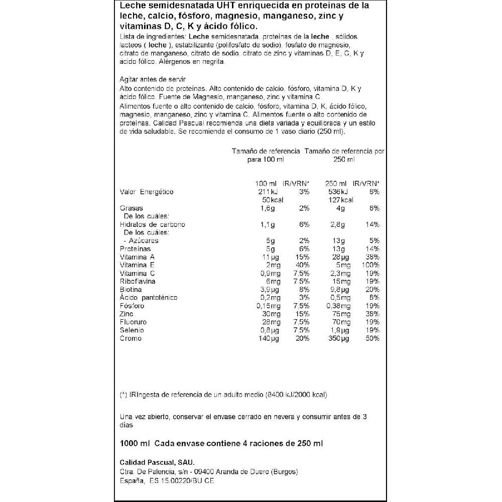 Eroski Leche Semidesnatada Calcio PASCUAL Brik 1 Litro