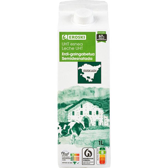 Eroski Leche semidesnatada del PaÍs Vasco EROSKI brik 1 litro