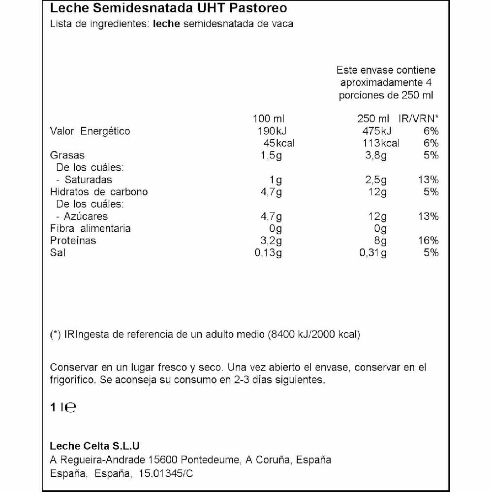 Eroski Leche Semidesnatada Pastoreo CELTA Botella 1 Litro