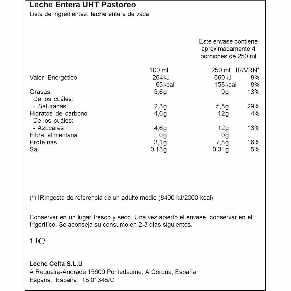 Eroski Leche Uht Entera Pastoreo CELTA Botella 1 Litro