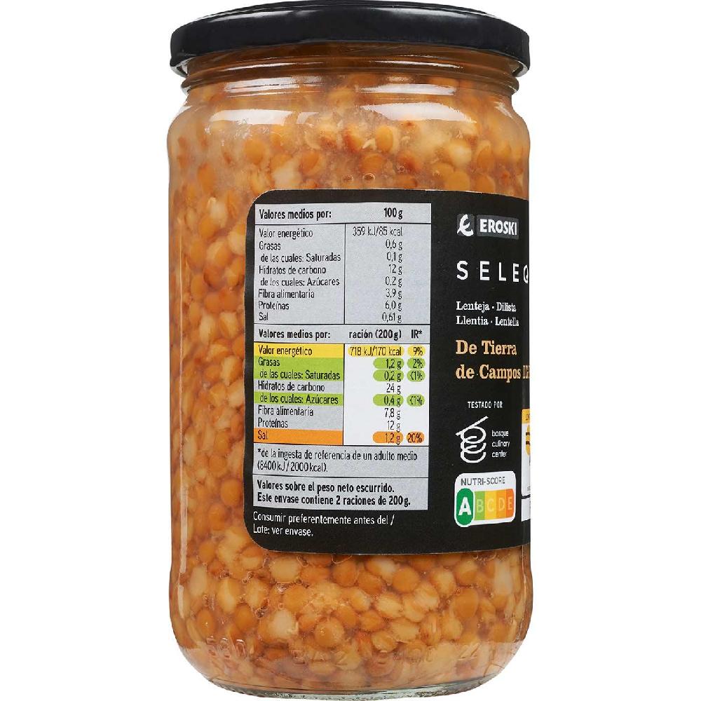 Eroski Lenteja Cocida I.G.P. Tierra De Campos E.SELEQTIA Frasco 400 G