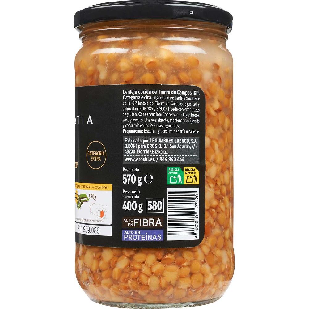 Eroski Lenteja Cocida I.G.P. Tierra De Campos E.SELEQTIA Frasco 400 G