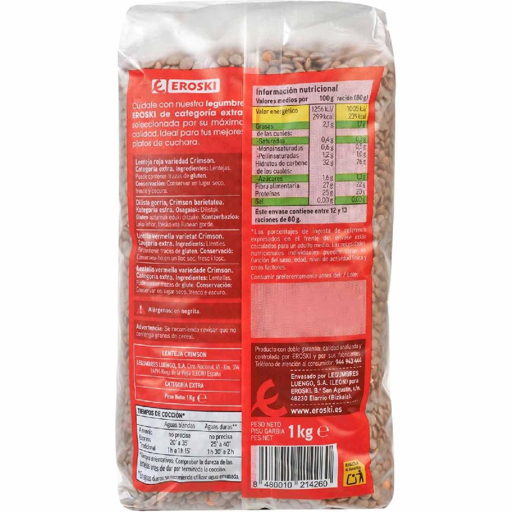 Eroski Lenteja Roja Variedad Crimson EROSKI Paquete 1 Kg