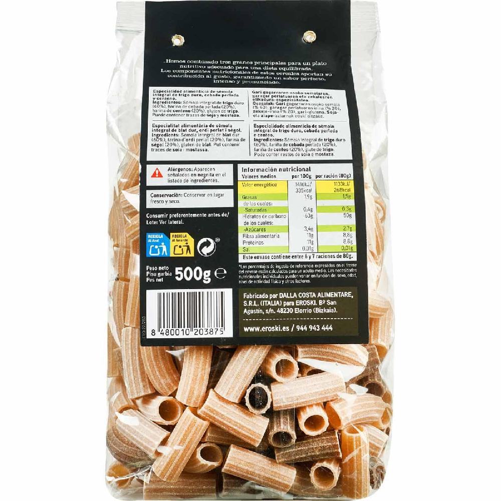 Eroski Maccheroni 3 Cereales EROSKI SELEQTIA Paquete 500 G