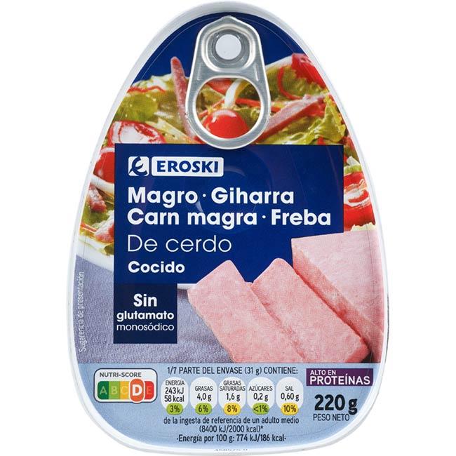 Eroski Magro de cerdo cocido extra EROSKI lata 220 g