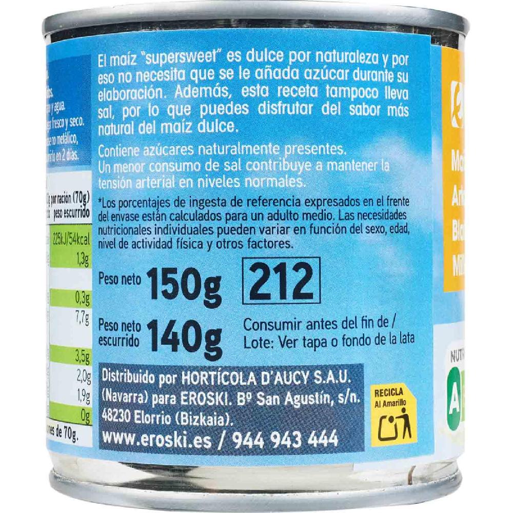 Eroski Maíz Sin Sal-sin Azúcar Añadido EROSKI Pack 2x140 G