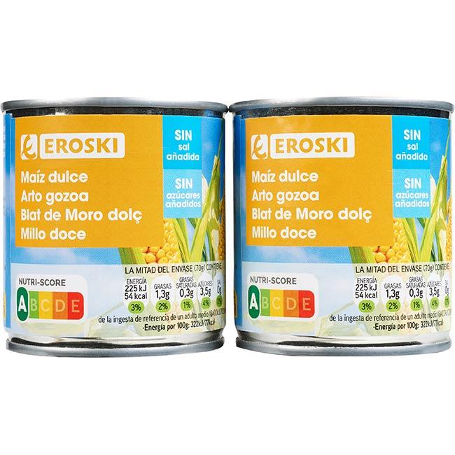 Eroski Maíz sin sal-sin azúcar añadido EROSKI pack 2x140 g