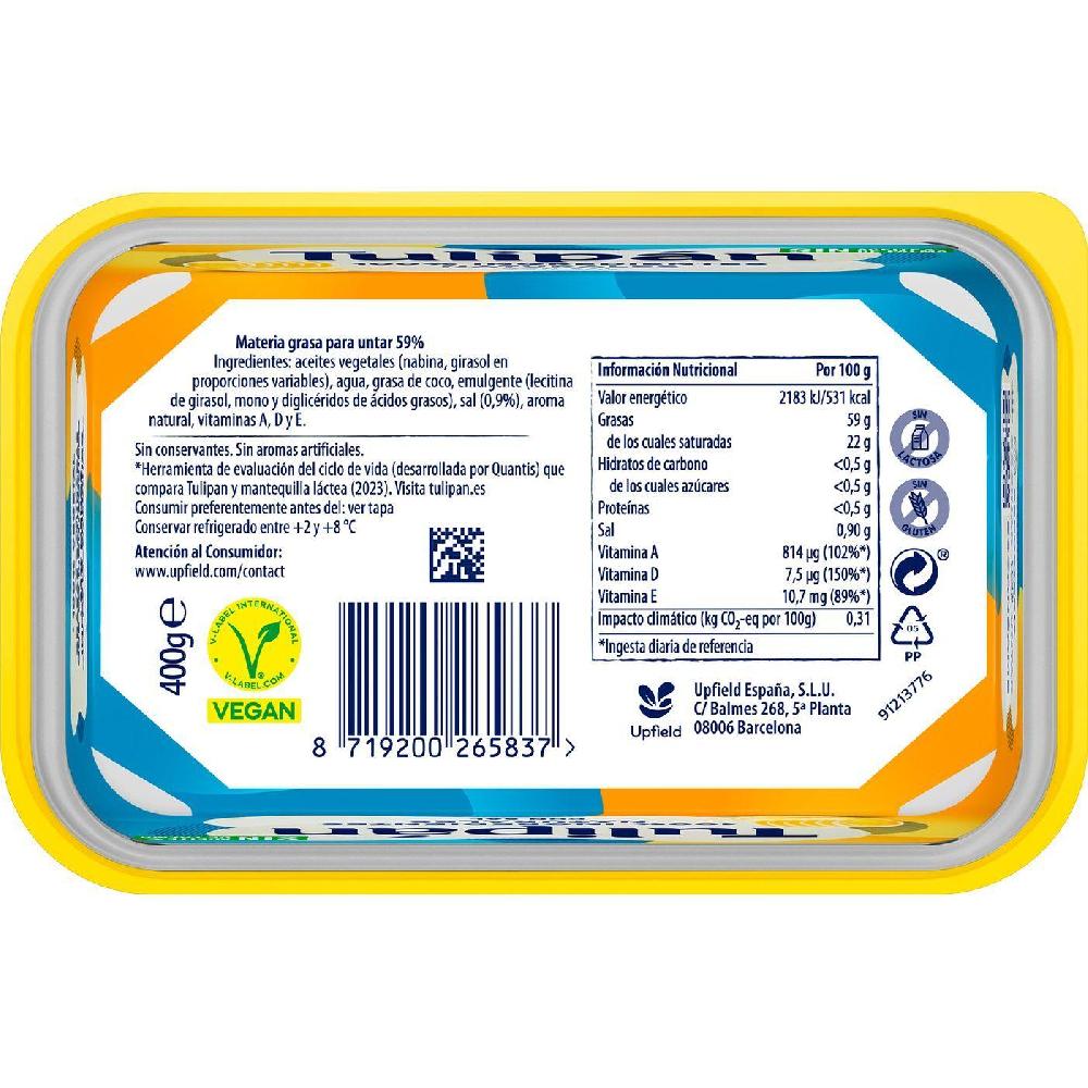 Eroski Margarina Vegetal Con Sal Y Sin Palma TULIPAN Tarrina 400 G