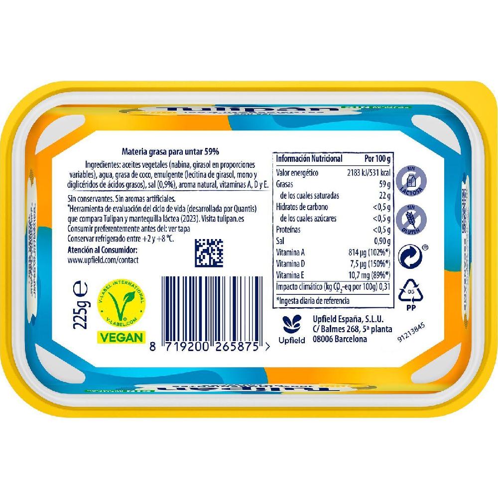 Eroski Margarina Vegetal Con Sal Y Sin Palma TULIPÁN Tarrina 225 G