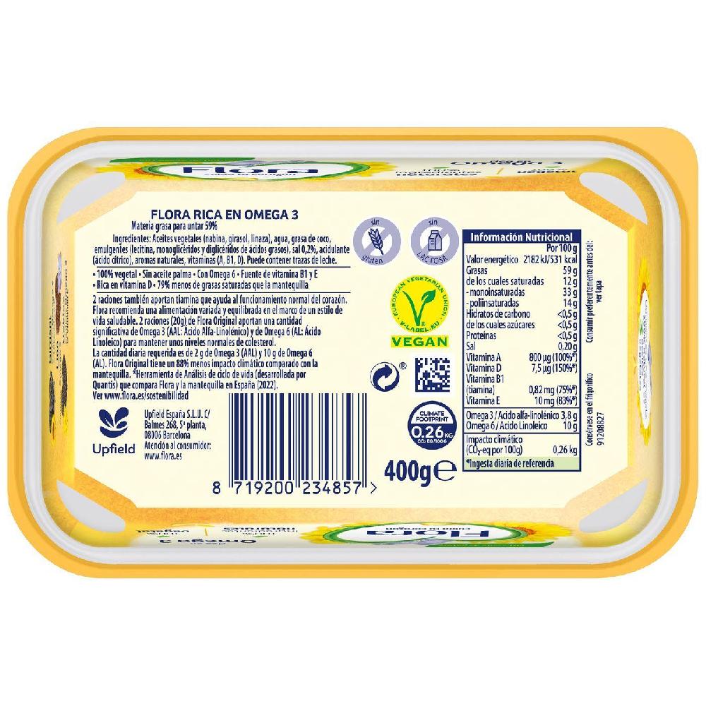 Eroski Margarina Vegetal Sin Aceite De Palma FLORA Tarrina 400 G