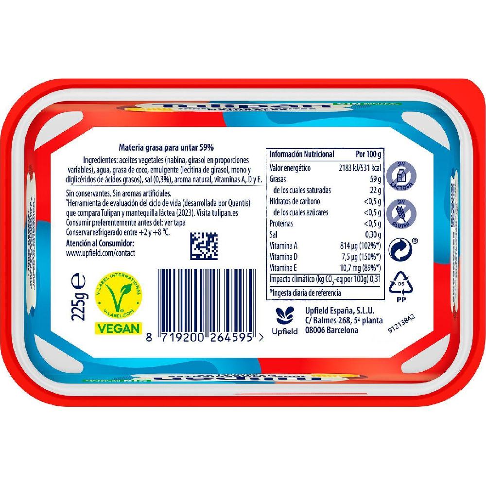 Eroski Margarina Vegetal Sin Palma TULIPÁN Tarrina 225 G