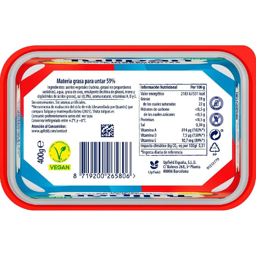 Eroski Margarina Vegetal Sin Palma TULIPAN Tarrina 400 G
