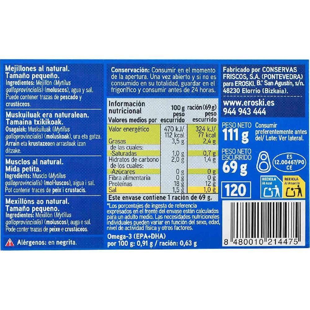 Eroski Mejillón Al Natural De Galicia EROSKI Lata 69 G