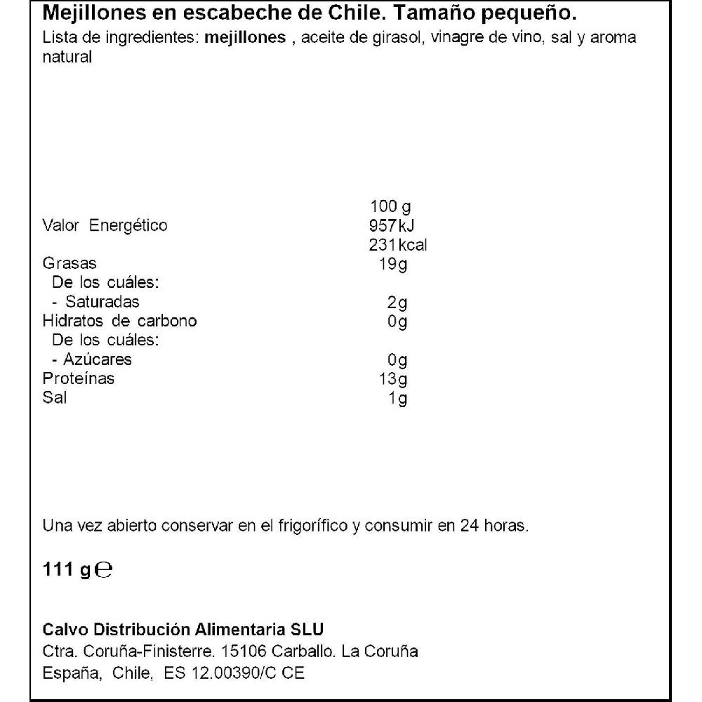 Eroski Mejillón Chileno En Escabeche 15/20 Piezas CALVO Lata 111 G